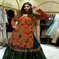 HEAVY FAUX GEORGETTE PRINTED ORANGE-GREEN  LEHENGA WITH TOP