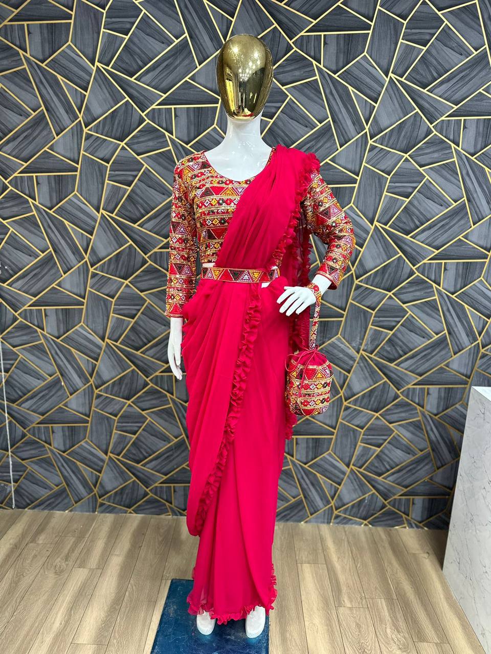Rani pink Function Special Georgette with Party wear look saree, Fullystich blouse, designer Purce collection
