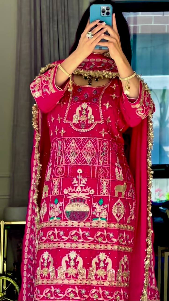 Women’s Natural Crepe Embroidered Dhoti Set with Dupatta | Sequence Work | Fully Stitched Top & Dhoti Style Bottom | Festive & Party Wear