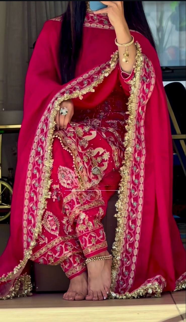 Women’s Natural Crepe Embroidered Dhoti Set with Dupatta | Sequence Work | Fully Stitched Top & Dhoti Style Bottom | Festive & Party Wear