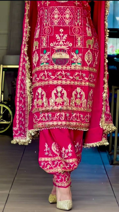 Women’s Natural Crepe Embroidered Dhoti Set with Dupatta | Sequence Work | Fully Stitched Top & Dhoti Style Bottom | Festive & Party Wear