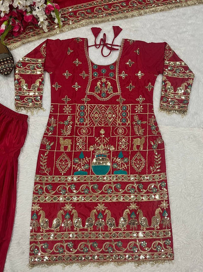 Women’s Natural Crepe Embroidered Dhoti Set with Dupatta | Sequence Work | Fully Stitched Top & Dhoti Style Bottom | Festive & Party Wear