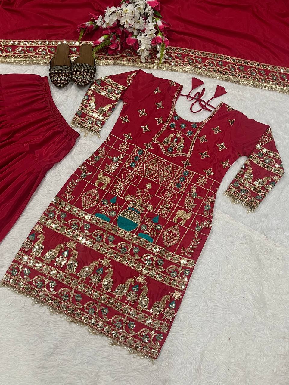 Women’s Natural Crepe Embroidered Dhoti Set with Dupatta | Sequence Work | Fully Stitched Top & Dhoti Style Bottom | Festive & Party Wear