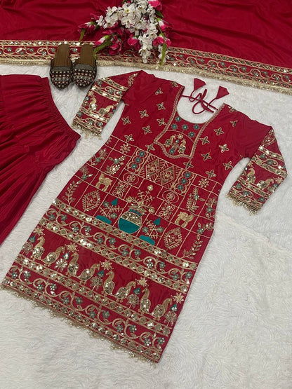 Women’s Natural Crepe Embroidered Dhoti Set with Dupatta | Sequence Work | Fully Stitched Top & Dhoti Style Bottom | Festive & Party Wear