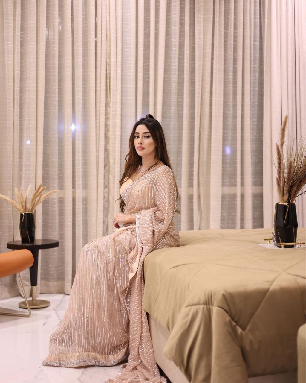 New Bollywood Blockbuster 3MM Sequins Georgette Saree with Silk Blouse | Premium Quality Embroidered Lace Border