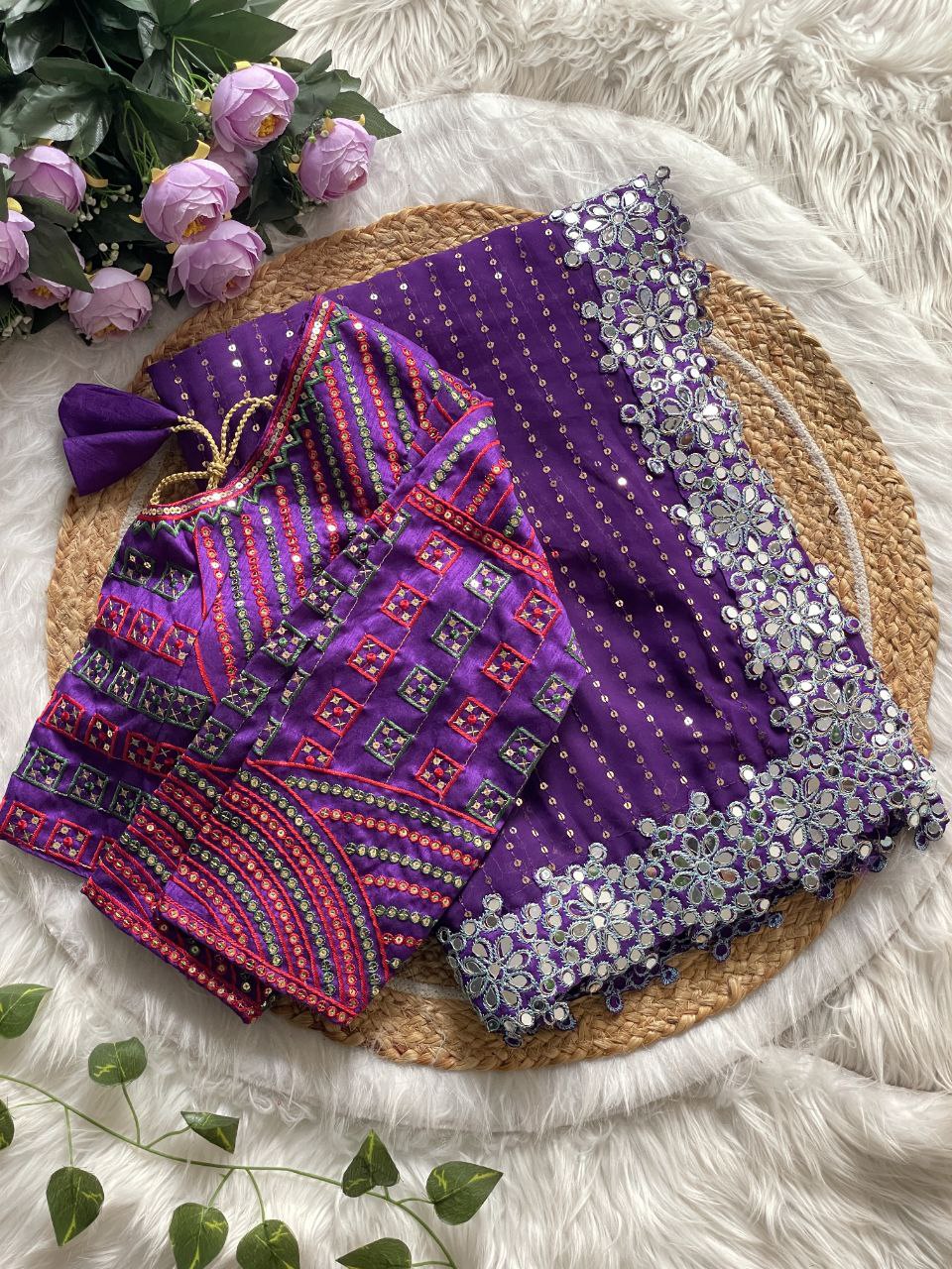 Bollywood Designer Saree for Women – Heavy Faux Georgette with Sequins & Mirror Work, Stitched Blouse