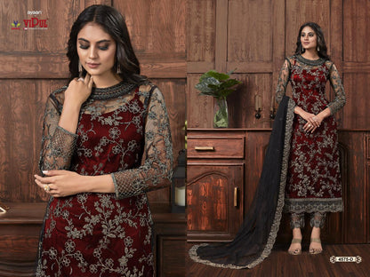 Amazing Design Women Net Embroidered Work Semi Stitched Pakistani Suit With Bottom & Dupatta
