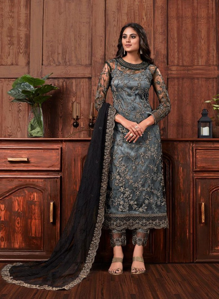 Amazing Design Women Net Embroidered Work Semi Stitched Pakistani Suit With Bottom & Dupatta