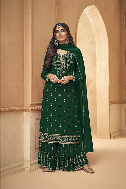 Amazing Georgette Thread Work Semi Stitched Sharara Plazzo Salwar Suit For Women