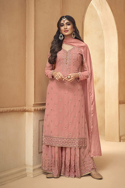 Amazing Georgette Thread Work Semi Stitched Sharara Plazzo Salwar Suit For Women