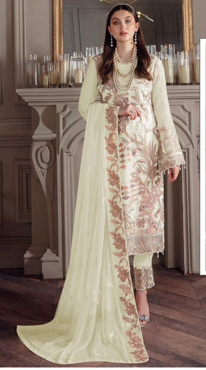 Women Pakistani Georgette With Sequine Embroidery work Semi Stitched Salwar Suit With Bottom & Dupatta