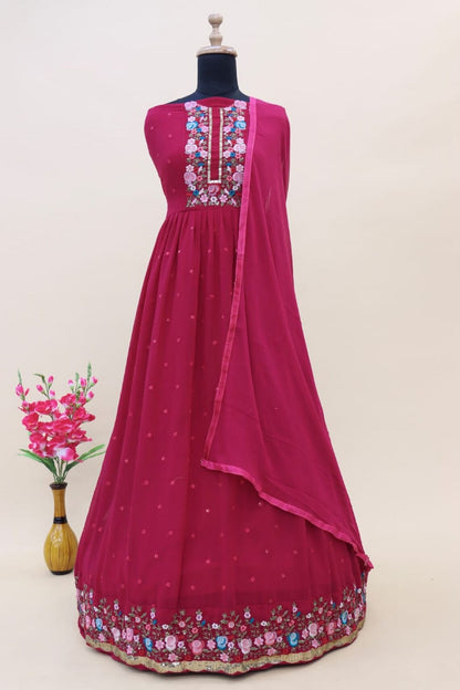 HEAVY FAUX GEORGETTE WITH EMBROIDERY SEQUENCE WORK ANARKALI GOWN