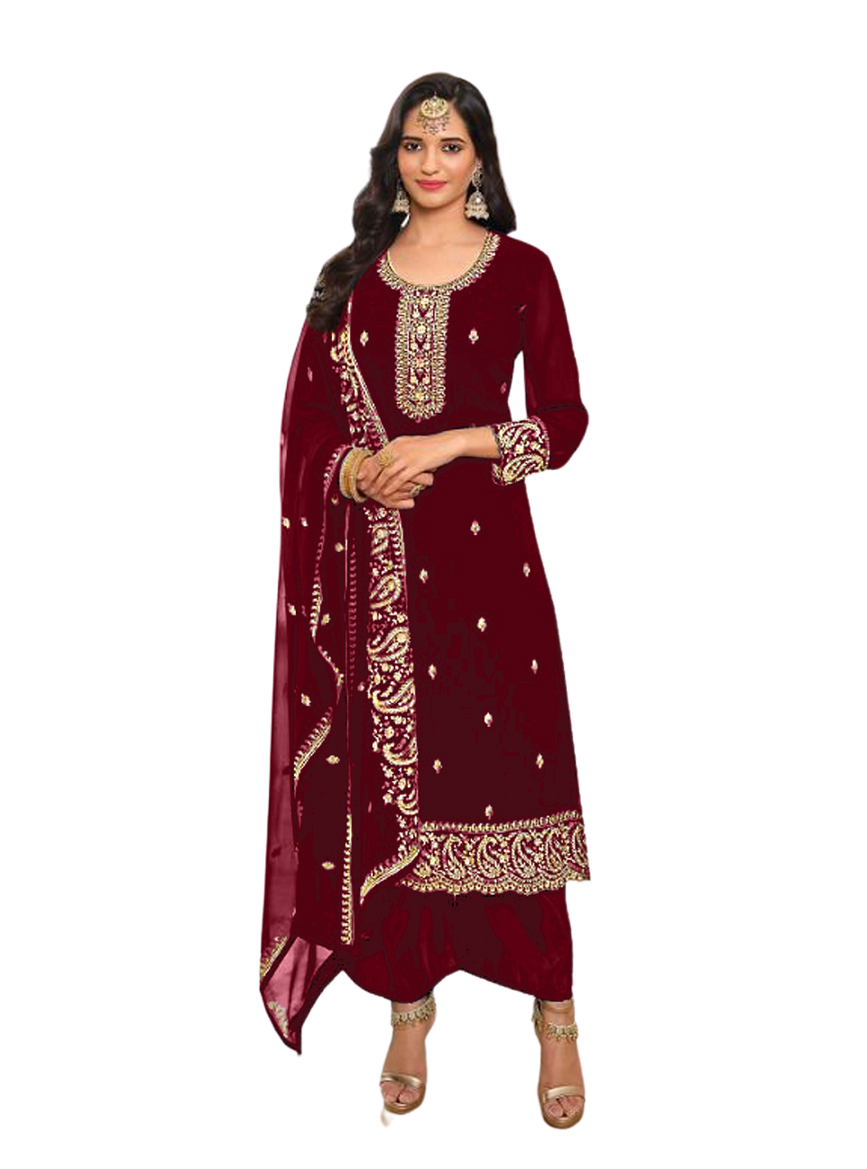 Pakistani/Indian Wear Heavy Embroidery Work Semi Stitched Salwar Kameez Dupatta Dress