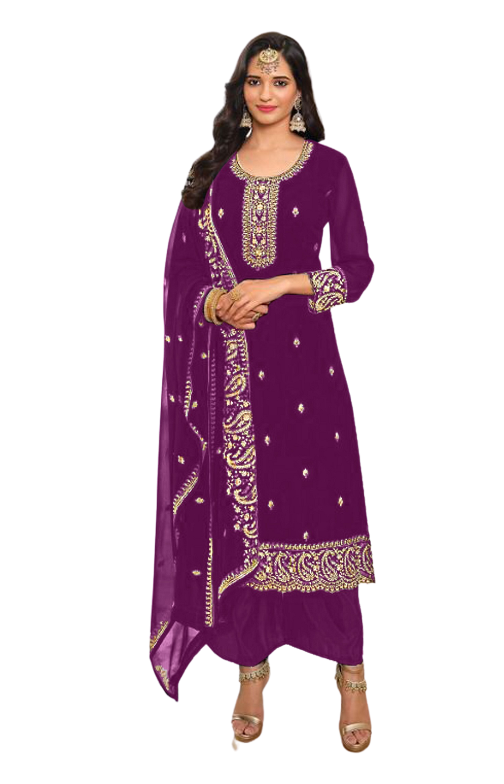 Pakistani/Indian Wear Heavy Embroidery Work Semi Stitched Salwar Kameez Dupatta Dress