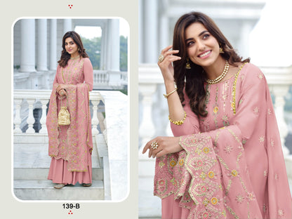 Woman's Wear Designer Outfits Collection Indian Pakistani Wedding Wear Embroidery Worked Straight Shalwar Kameez Palazzo Dupatta Suit