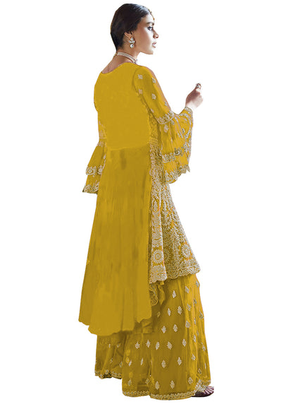 Women' Embroidered Flared Semi Stitched Dress Material With Stitched Bottom and Dupatta
