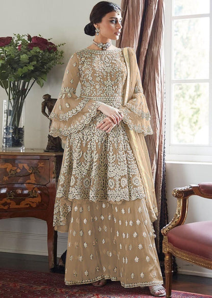 Women' Embroidered Flared Semi Stitched Dress Material With Stitched Bottom and Dupatta