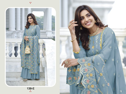 Woman's Wear Designer Outfits Collection Indian Pakistani Wedding Wear Embroidery Worked Straight Shalwar Kameez Palazzo Dupatta Suit