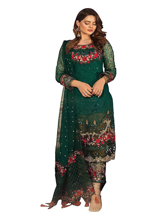 Women's Georgette Semi Stitched Embroidery and Sequence work Anarkali Salwar Suit With Bottom & Dupatta