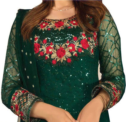 Women's Georgette Semi Stitched Embroidery and Sequence work Anarkali Salwar Suit With Bottom & Dupatta