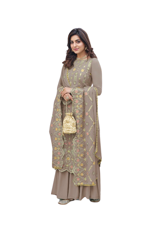 Woman's Wear Designer Outfits Collection Indian Pakistani Wedding Wear Embroidery Worked Straight Shalwar Kameez Palazzo Dupatta Suit