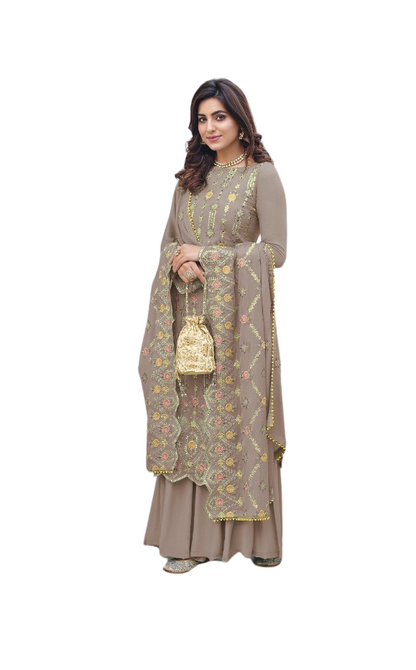 Woman's Wear Designer Outfits Collection Indian Pakistani Wedding Wear Embroidery Worked Straight Shalwar Kameez Palazzo Dupatta Suit