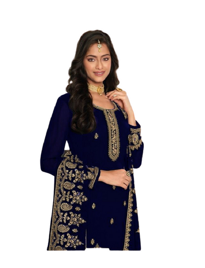 Casual Function Wear Georgette Embroidered Semi-Stitched Straight Dress Material For Womens