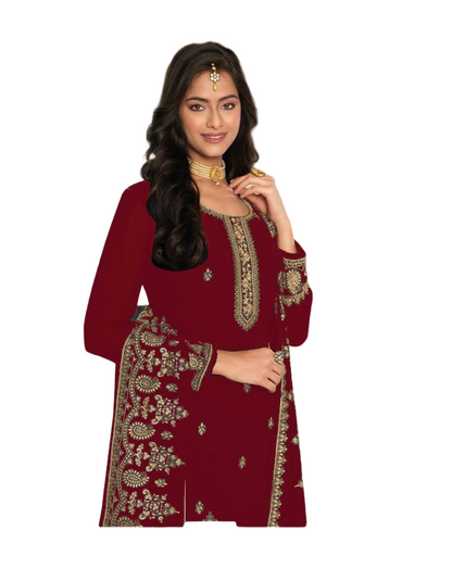 Casual Function Wear Georgette Embroidered Semi-Stitched Straight Dress Material For Womens
