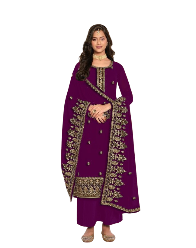 Casual Function Wear Georgette Embroidered Semi-Stitched Straight Dress Material For Womens