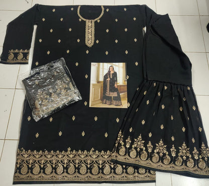 Embroidered Semi Stitched Georgette Salwar Suit Material For Wedding Functions