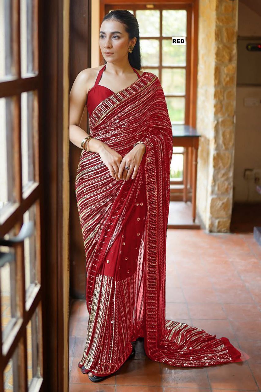 Bollywood glamour with our Dazzling Diva saree a masterpiece crafted from premium 60-gram heavy Georgette fabric