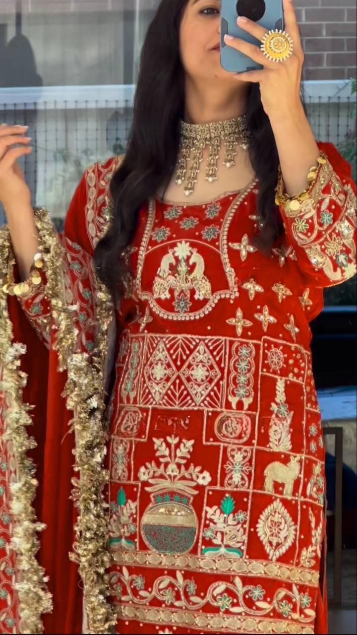 Women’s Natural Crepe Embroidered Dhoti Set with Dupatta | Sequence Work | Fully Stitched Top & Dhoti Style Bottom | Festive & Party Wear