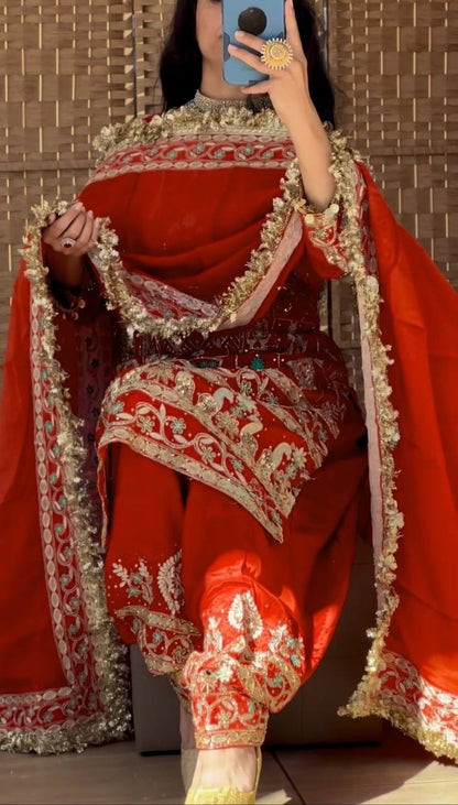 Women’s Natural Crepe Embroidered Dhoti Set with Dupatta | Sequence Work | Fully Stitched Top & Dhoti Style Bottom | Festive & Party Wear