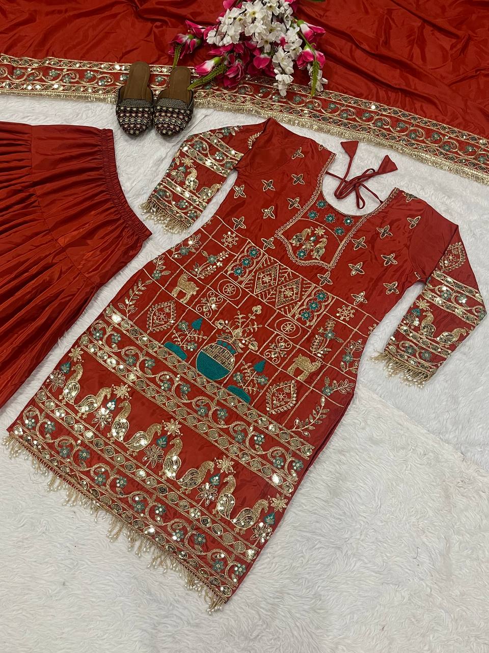 Women’s Natural Crepe Embroidered Dhoti Set with Dupatta | Sequence Work | Fully Stitched Top & Dhoti Style Bottom | Festive & Party Wear