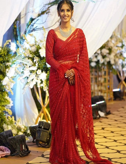 Indian Wedding Saree  Heavy Embroidery work  Blouse Party Wear Saree For Women And Girls