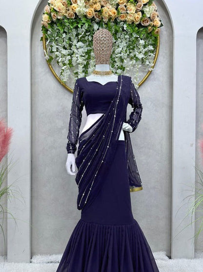 Women's  Premium Designer Party Wear Georgette Ready To Wear Lehenga Saree