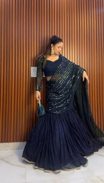 Women's  Premium Designer Party Wear Georgette Ready To Wear Lehenga Saree