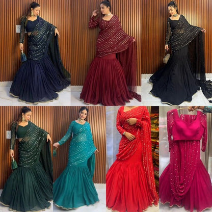 Women's  Premium Designer Party Wear Georgette Ready To Wear Lehenga Saree