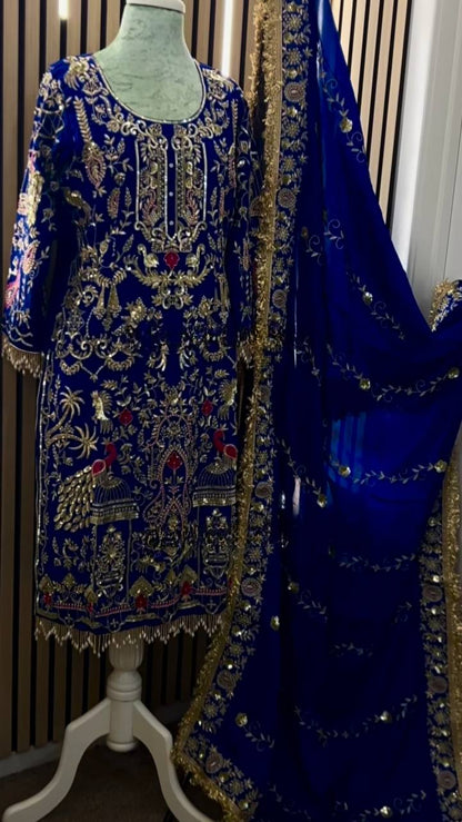 Women’s Natural Crepe Embroidered Dhoti Salwar Set with Dupatta | Sequin Work Kurti & Dhoti | Fully Stitched Party Wear Suit