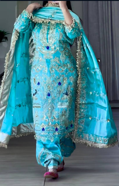 Women’s Natural Crepe Embroidered Dhoti Salwar Set with Dupatta | Sequin Work Kurti & Dhoti | Fully Stitched Party Wear Suit