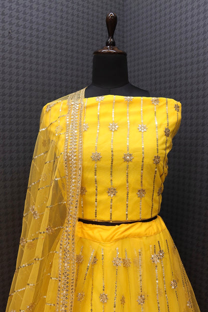 Haldi Special Yellow Premium Soft Net Designer Lehenga Choli With Sequence Embroidery Work Party Wear Lehenga Choli