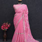 Pink Tranding Faux Georgette  Sequence Work Saree With Fancy Thread Work