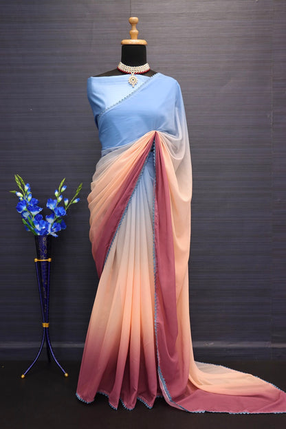 Multicolor Printed, Solid Plain Bollywood Fancy Trendy Georgette Saree