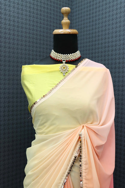 Alia Bhatt Style Yellow Saree with Blouse Colorful saree For Women and Girls Digital Printed Saree