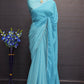 Women's Beutiful Faux Georgette Sky Blue Coloured Saree With Mono Benglori Silk Blouse