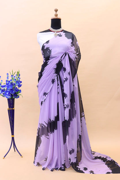 Bollywood celebrity wear lavender color faux georgette saree for women, printed saree for wedding, stylish party wear designer saree