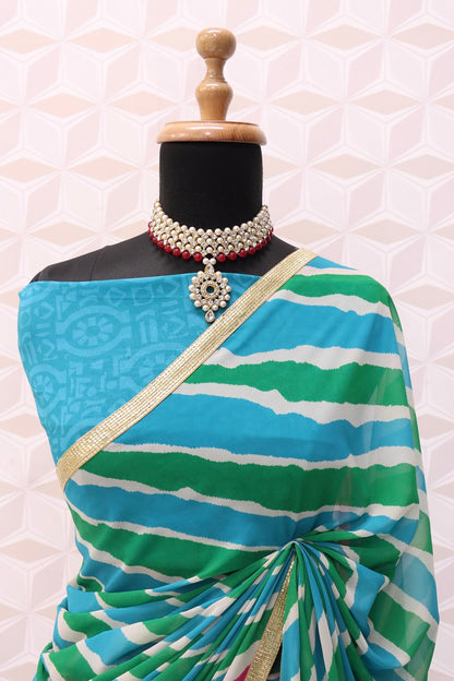 GREEN-Pink Alia bhatt Rocky and Rani Movie saree-Bridesmaid Georgette Bandhani Print  Designer Boarder Saree with Blouse partywear saree