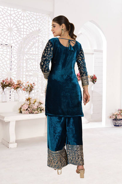 Designer Heavy Viscose Velvet Suit Set with Full Embroidery & Sequins Work, Fully Stitched Top, Pant & Dupatta Party & Wedding Wear for Women