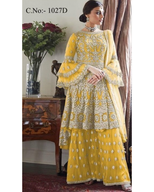 Women' Embroidered Flared Semi Stitched Dress Material With Stitched Bottom and Dupatta