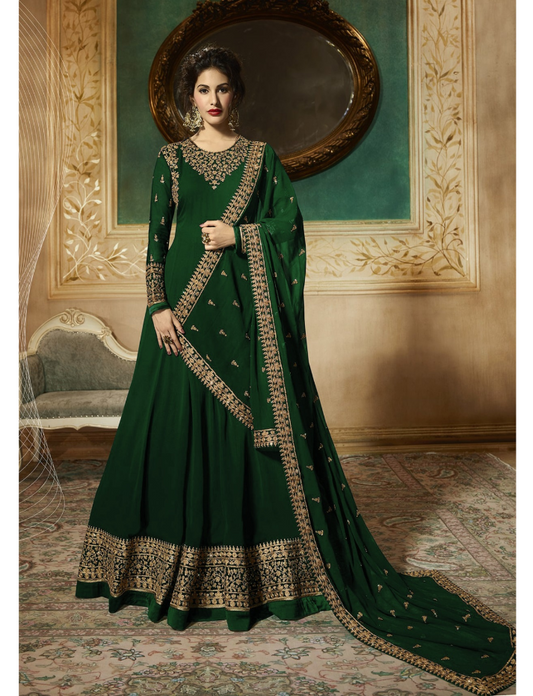 Green Indian Stylish Designer Bollywood Party Wear Anarkali Salwar Suit Dress Material Unstitched For Women